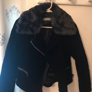 Navy blue velvet bomber jacket